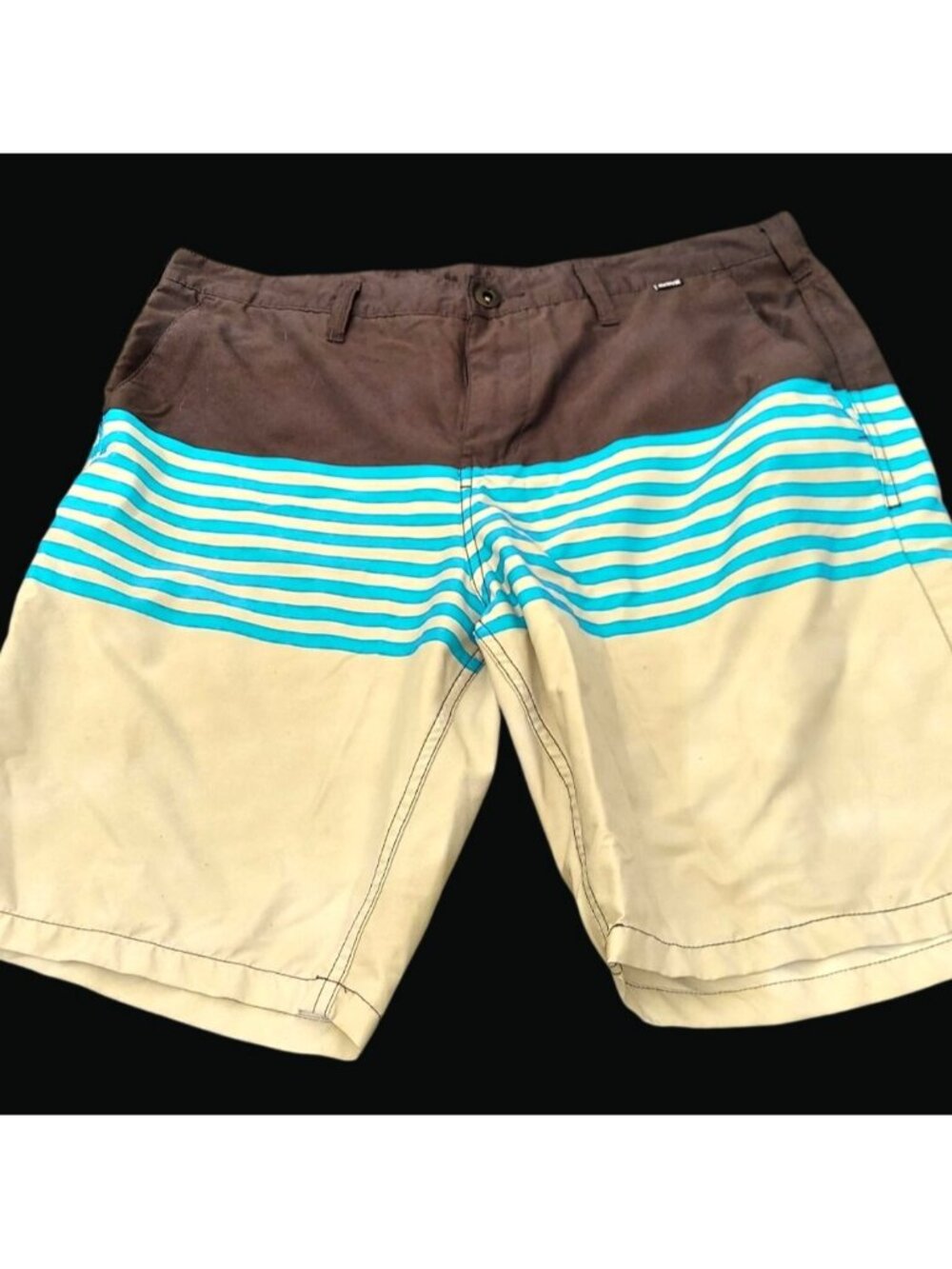 Hurley Mens Size 36 Dri-Fit Board Shorts With Blue & Beige Stripes 1217
